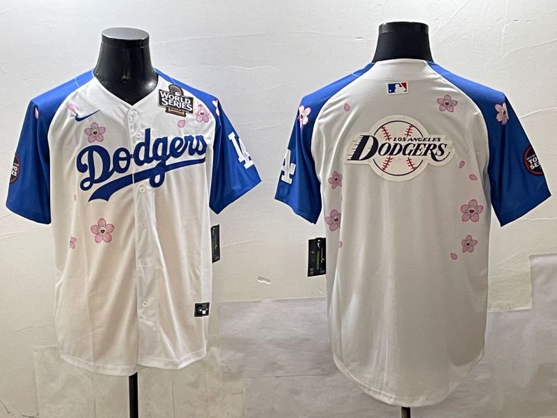Men Los Angeles Dodgers Blank White Blue Sakura Edition 2025 Nike MLB Jersey style 27